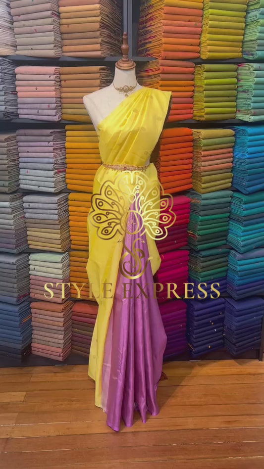 PASTEL YELLOW HALF & HALF KANCHIPURAM HANDLOOM SILK SAREE