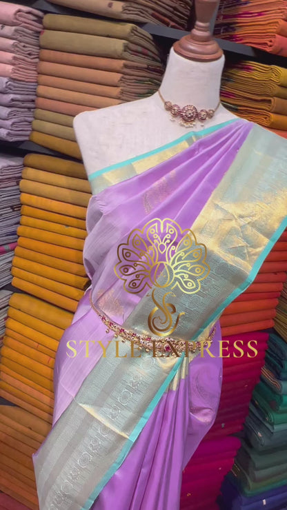 PASTEL LAVENDER PURPLE KANCHIPURAM HANDLOOM SILK SAREE