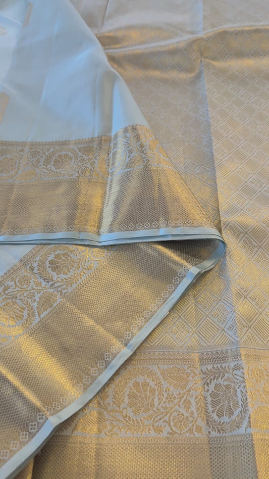 PASTEL BLUE GOLD ZARI HANDLOOM KANICHIPURAM SILK SAREE (KSS54)