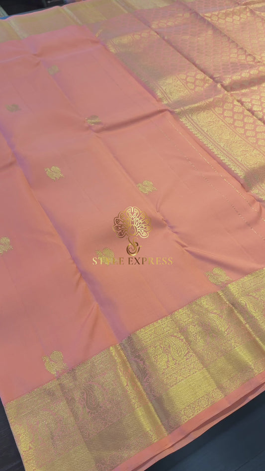 SALMON ORANGE GOLD ZARI HANDLOOM KANICHIPURAM SILK SAREE (KSS250)