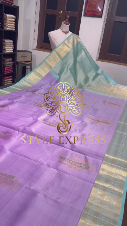 PASTEL LAVENDER PURPLE KANCHIPURAM HANDLOOM SILK SAREE