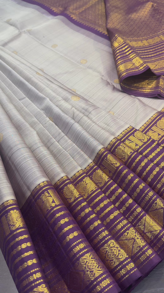 DUAL TONE GREY WITH CONTRAST DARK BYZANTIUM GOLD ZARI HANDLOOM KANICHIPURAM SILK SAREE (KSS191)