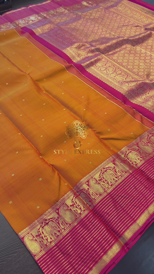 FANTA ORANGE WITH RANI PINK GOLD ZARI HANDLOOM KANICHIPURAM SILK SAREE (KSS242)