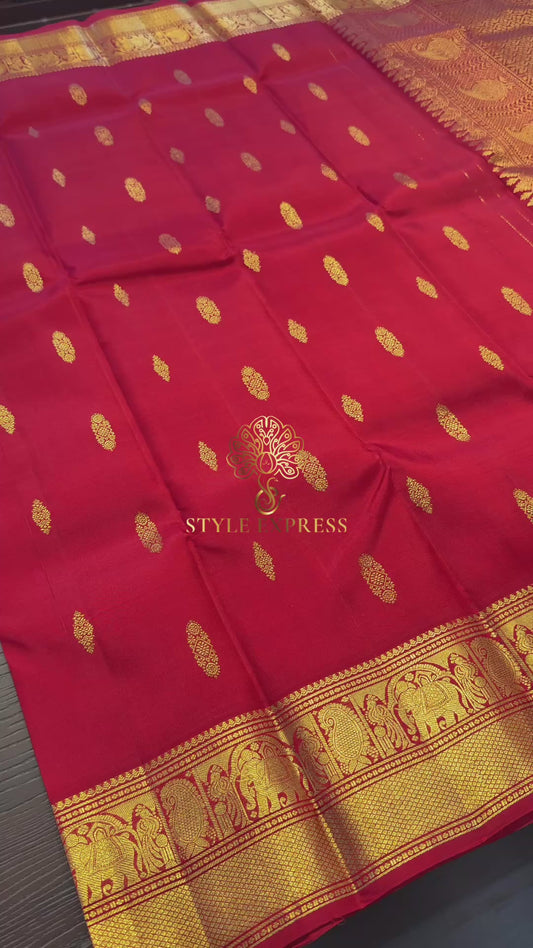 RED GOLD ZARI HANDLOOM KANICHIPURAM SILK SAREE (KSS240)
