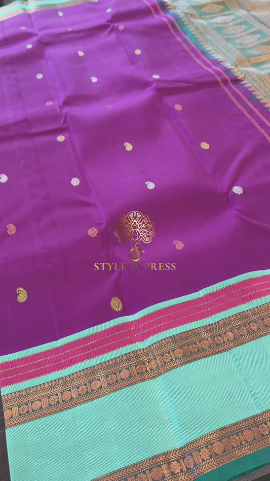 RASBERRY PURPLE CONTRAST GOLD ZARI HANDLOOM KANICHIPURAM SILK SAREE (KSS72)