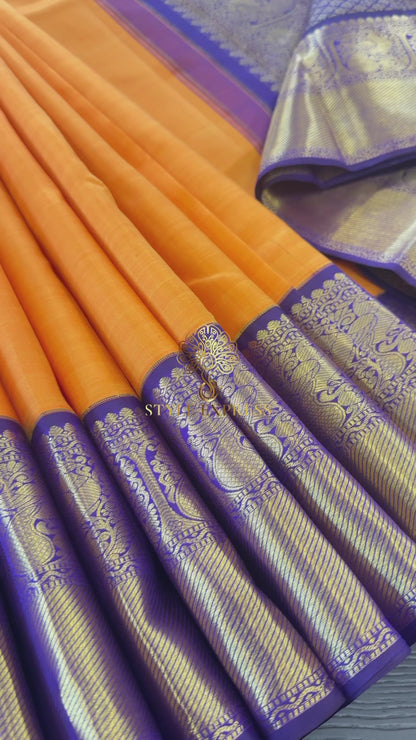 TRADITIONAL MAMBALAM CONTRAST PURPLE GOLD ZARI HANDLOOM KANICHIPURAM SILK SAREE (KSS47)