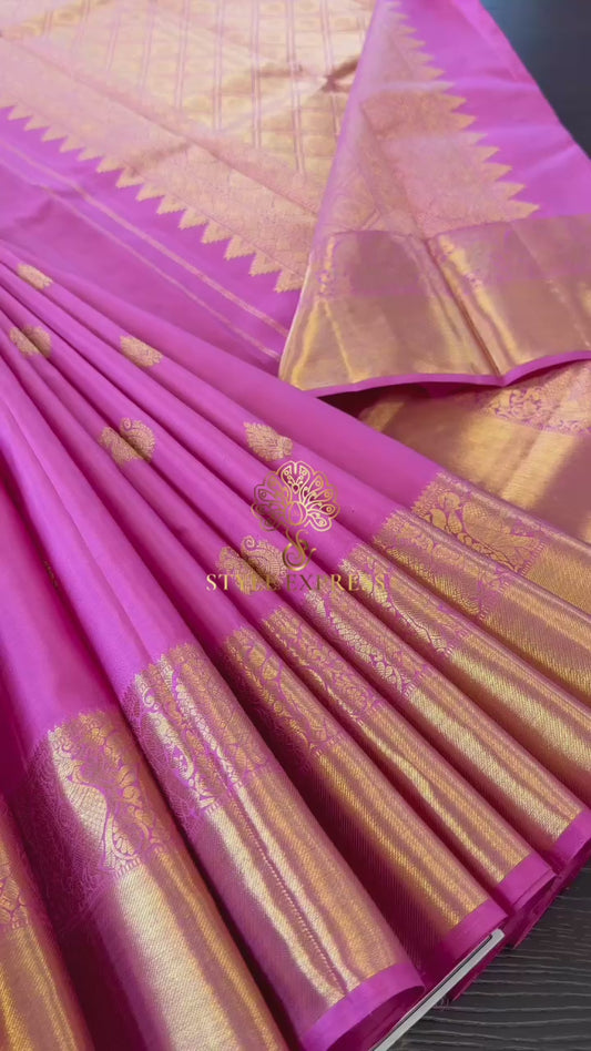 CANDY PINK GOLD ZARI HANDLOOM KANICHIPURAM SILK SAREE (KSS148)